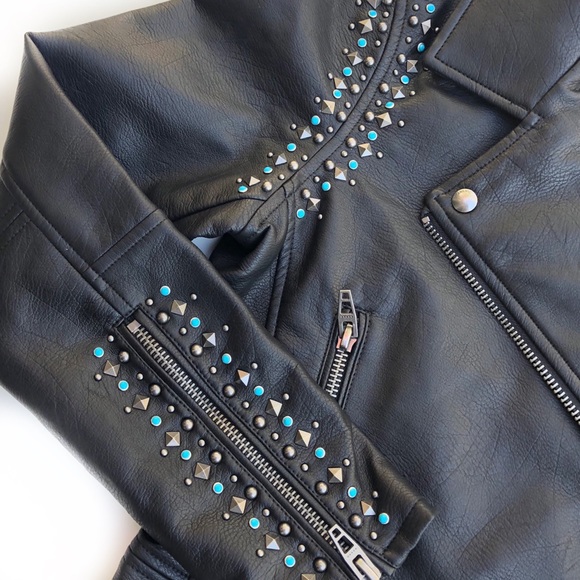 BLANK NYC Black Turquoise Studded Moto Jacket  NWT - Picture 3 of 8